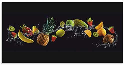 ARTland Wanddeko Glasbilder Wandbild Glas Bild einteilig 100x50 cm Querformat Küchenbilder Obst Früchte Kiwi Erdbeere Orange Schwarz U1TG