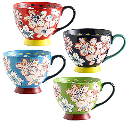 superyes Cute Coffee Mugs Sets of 4, Coffee Cups Set for Tea Milk Latte Cappuccino Cereal Hot Chocolate Soup, Gift for Friend, Family(12 oz x 4 pcs)