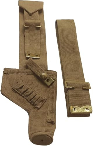 warreplica Britischer Panzertruppe .38 Webley Long Drop Holster Authentische WWII Kanadische Panzerbesatzung Reproduktion für Enfield Revolver Premium Canvas Militär für Historisches Reenactment