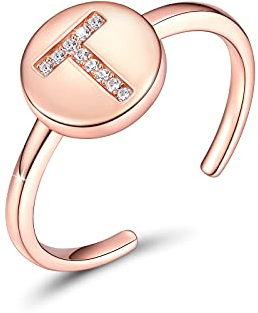 CRYSLOVE Buchstabe Ringe für Damen Mädchen 925 Sterling Silber Rose Gold Offener Verstellbare Initiale Alphabet A-Z Personalisierter Ring mit Geschenkbox