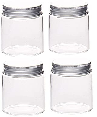 TAOYUN 4 pcs Bouteilles en Verre Clair Mini Pots avec Couvercles Métal Vissés Minuscules Flacons Souhaitant Bouteille Pot Vide des Bouchons Aluminium Bijoux Perles Miniature Échantillon 30x30mm