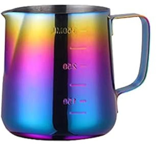 Buyer Star Milk Jug Milk Frother Pitcher Barista Tools 350ml /12oz Stainless Steel Milk Cup for Making Latte Coffee Art, Cappuccino (Rainbow)