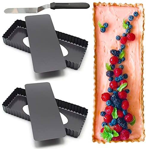 Moule Tarte Rectangulaire Plat Amovible: Patisserie Cannelés Quiche Tartes Moulle Moules Antiadhésif Metal 36.5 * 14.5cm 2pcs