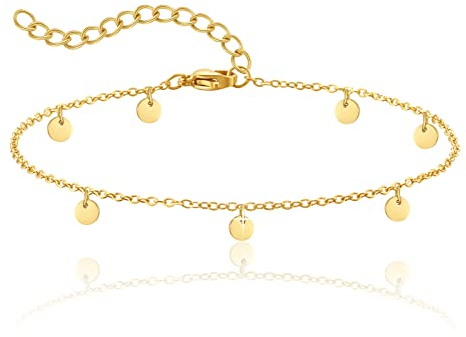 RWQIAN Bracelet de Cheville Réglable en Acier Inoxydable pour Femme - Imperméable, Longueur de Chaîne 20 cm + 4 cm, Or