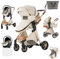 Prokoke Kinderwagen 3 in 1, Kinderwagen Set Einem Klick Faltbar, Kombikinderwagen 3 in 1 mit Umkehrbarem Zwei-Wege-Schub, Buggy Rahmen Aluminiumlegierung Baby Kleinkind Neugeborene (225 Creamy White)