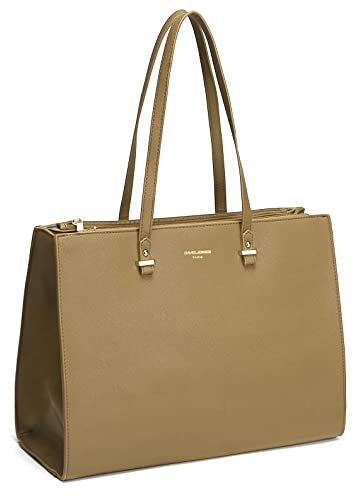 David Jones - Damen Shopper Handtasche - Frau Große Henkeltasche PU Leder - Arbeitstasche Viele Fächer Tasche - Aktentasche A4 Laptop Schultertasche Business Arbeit Schule Büro Elegant Tote - Beige