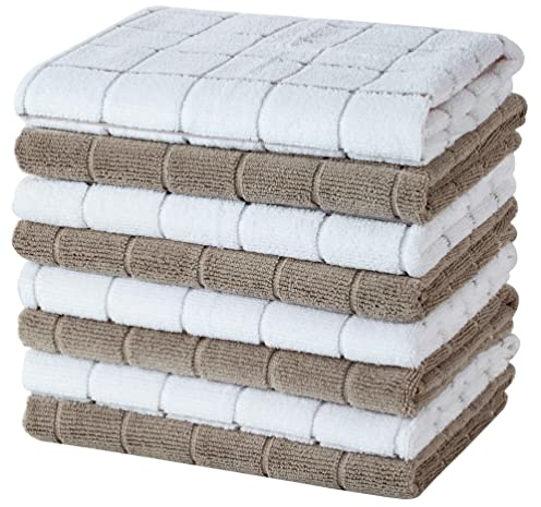 gryeer 8 Pack Microfibre Tea Towels, Super Absorbent, Soft and Lint Free Kitchen Towels, 45 x 65 cm, Khaki