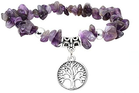 Manfnee Braccialetto con ciondoli dell'Albero della Vita Ametista Pietra irregolare Elastico Yoga