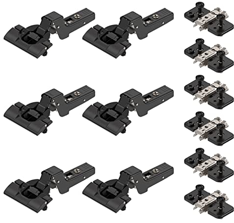 6 x siwitec Blum CLIP top BLUMOTION 110° Scharnier INSERTA mit Feder, Softclose, Onyxschwarz, Innenanschlag, inkl. Exzenter-Kreuzmontageplatten