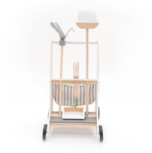 Robincool Carrito de Limpieza Infantil Montessori Clean Up 35x43x56,5 cm Madera Eco Fregona, Escoba, Cepillo y Recogedor
