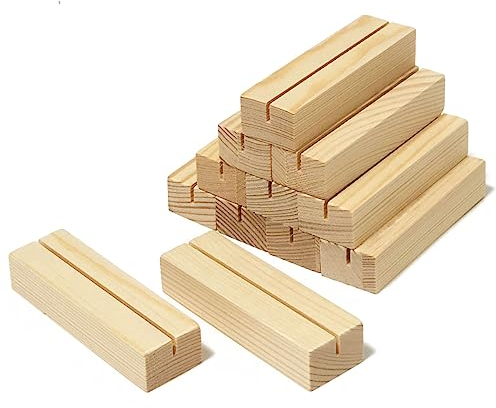 Worown 12 Stück Kartenhalter Holz, Menükartenhalter, Tischkartenhalter, Fotohalter Holz für Heim, Kaffeebar, Laden, Hochzeits und Postkarten ( 10 x 3 x 2 cm )