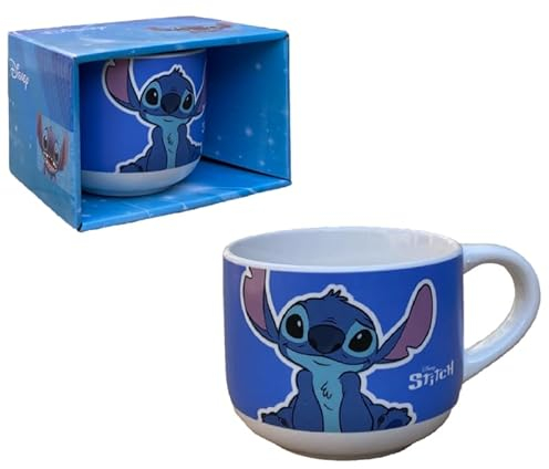 Coriex Tazza in ceramica, Stitch tazza larga jumbo, 380 ml, in scatola + tovaglietta omaggio