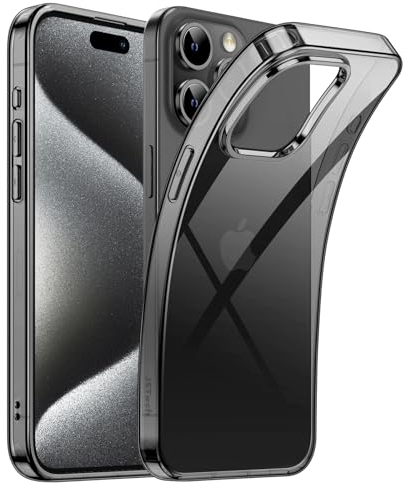 JETech Hülle für iPhone 15 Pro 6,1 Zoll, Weiches TPU Transparente Dünn Schutzhülle mit Stoßdämpfung, Unterstützt Kabelloses Laden (Schwarz)