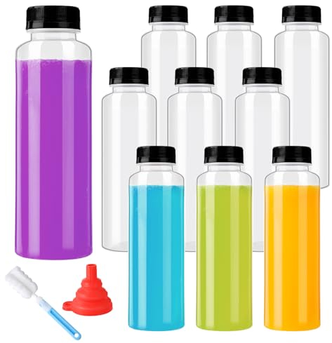 YBCPACK 10 Pack 16oz(500ml) PP Heat-Resistant Plastic Juice Bottles With Caps-Plastic Smoothie Bottles-Reusable Bulk Beverage Containers with Lids For Juice, Beverage(Dishwasher Safe)
