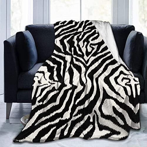 okoikfc Black Fluffy Throw Blanket, Soft Warm Flannel Print Blanket Throw 3D Zebra Print Fleece Blankets for Bed Couch and Sofa, Kids Teens Adults, 180 x 200 cm