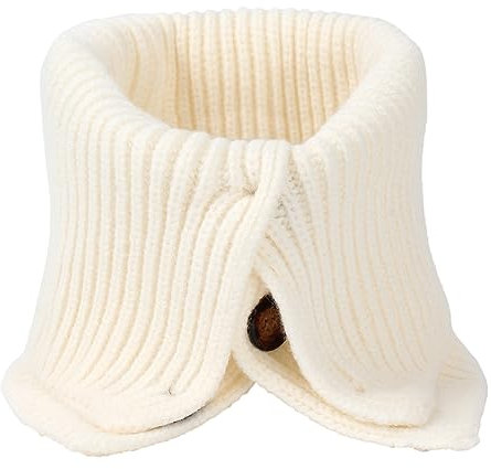 MilyaDE Kaschmirimitat Gestrickter Schlauchschal Gefälschter Rollkragen Umschlagtuch Halswärmer mit Knopf 33 * 60cm, Beigeweiß