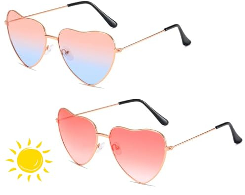 TuseRxln Retro Herz Party Brillen Sonnenbrille, 2 Paar Retro Party Brillen Kostümzubehör Party Brille Rosa, Hippie Herzförmige Brille für Kinder Herren Damen 60er 70er 80er 90er Party Hippie Chic
