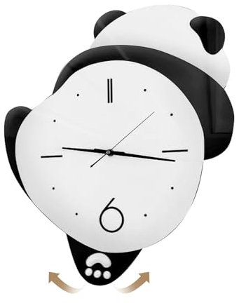 Groß Panda Wanduhr, Modern Lautlos Uhr, Ohne Tickgeräusche Wanduhr, Wanduhr Kinder, Schöne Panda Hängeuhr mit Schwingende Pendel für Wohnzimmer Schlafzimmer Küche Schule Büro Decor (A2)