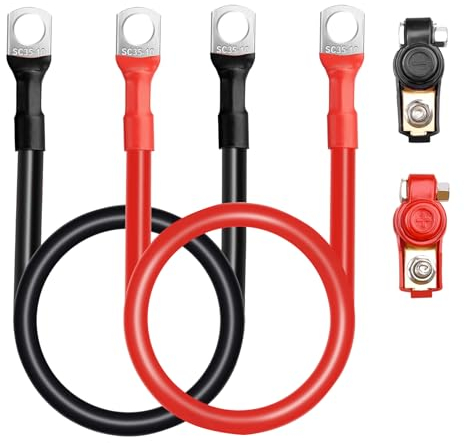 CHENGPI 2 Stück Auto Batteriekabel Kupferkabel Kupfer Stromkabel 50cm mit 2 Klemmen 5AWG 16mm² Auto Batterie Kabel mit Ringösen Autobatterie Kabel KFZ Kabel 6V/12V/24V mit Ringklemmen Kupferdraht