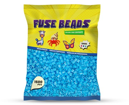 Benny Beads Bügelperlen 1500 Stück, Midi-Größe 5mm, Kreatives Bastelzubehör DIY Fuse Beads (Blau)