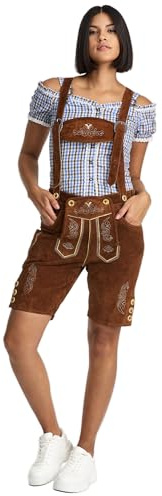 Steigenhöfer Lederhose Damen Tracht Shorts - 100% Rindsleder - Annika - Traditionelle Kurze Hose für Frauen - Inklusive verstellbaren Trägern - Gürtelschlaufe - Dirndl Alternative