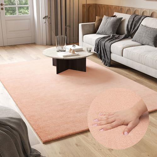 TAPISO Cuddle Teppich Hochflor Langflor Rosa Lachsfarbe Shaggy Einfarbig rutschfest Waschbar Wohnzimmer Schlafzimmer Kinderzimmer ÖKOTEX 300 x 400 cm
