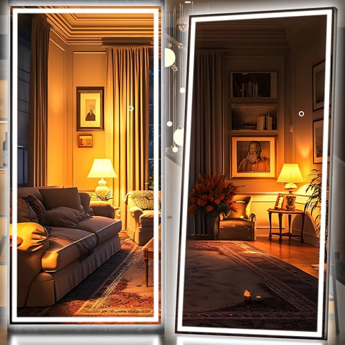 Hasipu Miroir sur Pied LED 240L x 100l cm, Grand Miroir Mural avec Support et éclairage, 3 Couleurs et Dimmable Lumiere, Miroire Pleine Longueur pour Chambre, Salon
