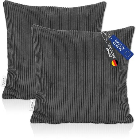 Lycce 2er Set Kissenbezüge, Cordstoff (50 x 50 cm) Dunkelgrau