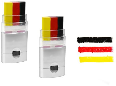 Pemarlis 2 Pacchetti di Vernice per Il Viso della Bandiera Tedesca, Tifosi di Calcio,Nero Rosso Giallo 3 Colori a Strisce Fan Brush Stick, Vernice per Il Viso per la Festa Nazionale della Germania
