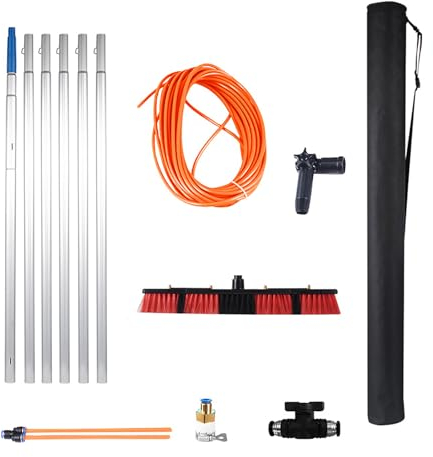 MQZHUK Teleskop Waschbürste 3-12 Meter Teleskopstange Fensterreinigung aus Aluminium Teleskopbürste 55cm zur Reinigung von Solaranlage Terrassendach Wintergarten Reinigungsset PV Anlage Reinigung 9m