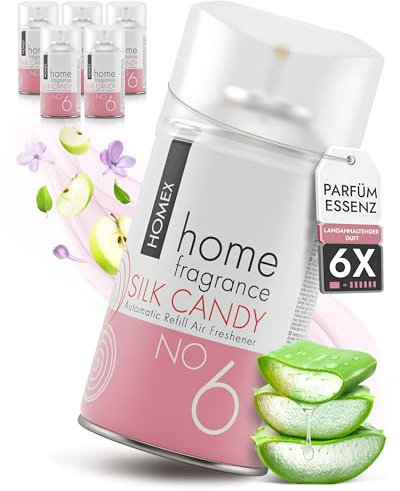 Roselive HOMEX Raumduft Nachfüller kompatibel mit Airwick, Glade etc. raumspray - Lufterfrischer Nachfüllflasche für Duftspender in Wohnung, WC, Bad - Raumdüfte gegen Geruch (6er-Pack, SILK CANDY)