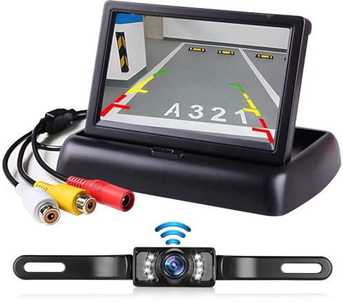 Hikity Telecamera Retromarcia Senza Fili Digitale Kit con Monitor Schermo 4.3 Pollici, Telecamera Posteriore Impermeabile IP68 Visione Notturna Retrocamera per Auto Camper