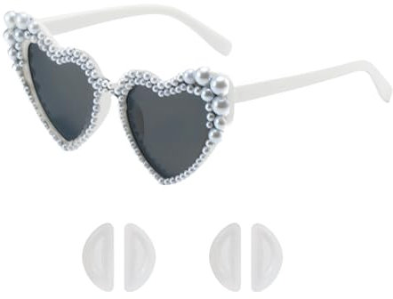 Gafas corazon,Retro Gafas de Sol Corazon Marcos de Perlas,Boho Gafas sol Mujer Blanco,Señoras UV400 Protección Gafas Accesorios,Gadgets Personalizados para Mujeres,Hombres,Fiestas,Festivales,Bodas