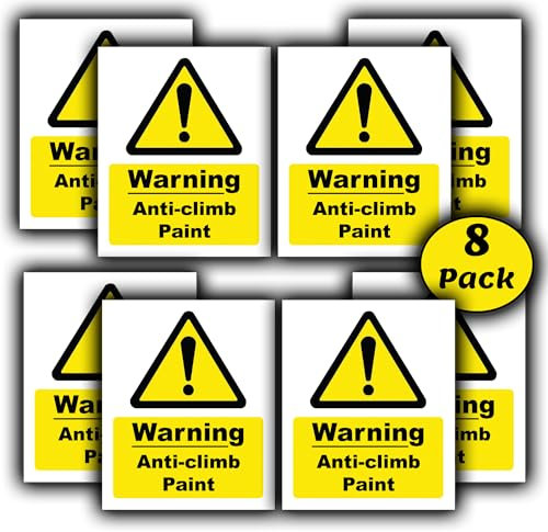8-Pack Anti Climb Paint Warning Vinyl Sticker Signs - Waterproof - 110mm x 90mm