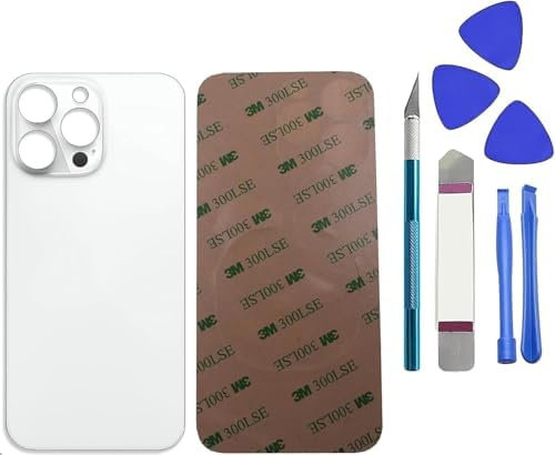 Dakexiong 13 Pro MAX - Cristal Trasero de Repuesto para iPhone 13 Pro MAX con Kit de Herramientas Repar y Adhesivo preinstalado (Plateado)