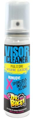DR. BIKE Visor Cleaner 75 ml. Pulitore visiera caschi. Rimuove insetti, aloni, sporcizia dalle visiere. Detergente caschi moto. Pulisci visiera casco. Spray detergente per pulizia casco moto.