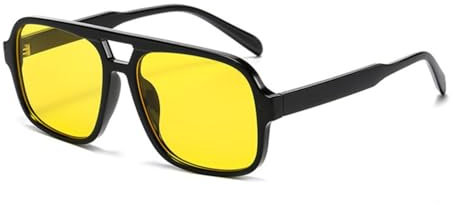 WDZAYXC Retro Sonnenbrille für Damen Herren,Trendy Retro Sonnenbrille mit großem Rahmen(Schwarz/Gelb)