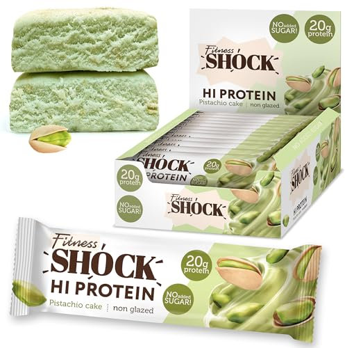 FitnesSHOCK High Protein Bars 20G Protein Content, No Added Sugar, Low Calorie, Low Carb, Rich in Fibre, Pistachio Cake Flavour 12Pcs 60G