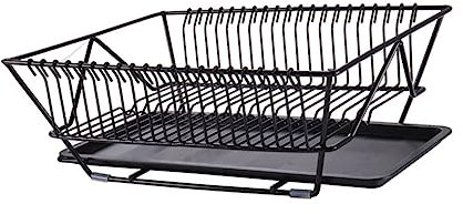 BEBEMOKO Escurreplatos multifuncional para encimera de cocina, escurridor de platos de acero de hierro con bandeja de drenaje, almacenamiento de utensilios y diseño compacto, escurridor de platos