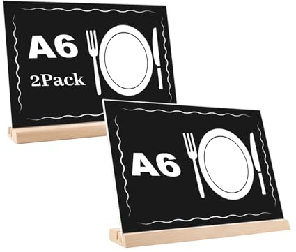 EACHPT Tischaufsteller A5, Acryl Tischaufsteller mit Holzfuß Buche 2 Stück Hochformat Dualer Kartensteckplatz, Aufsteller Schild Präsentationsständer (A6 Querformat (2 Stücke))