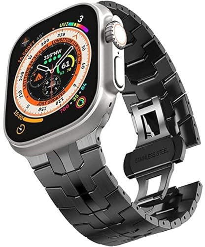 Svapo Cinturino in acciaio inossidabile per Apple Watch Ultra 49mm Serie 8 7 6 SE 5 4 45mm 41mm 44mm 40mm Orologio in metallo per iWatch 3 42mm 38mm(Black,Ultra 49mm)
