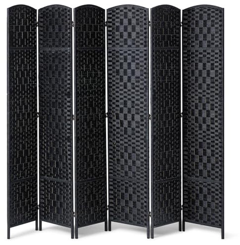 VEVOR Raumteiler Raumtrenner Paravent Deko mit 6 Paneelen, handgewebte Faltbare Sichtschutzwände mit Scharnieren, tragbare und freistehende Raumteiler zur Raumtrennung, schwarz 1795 x 2435 x 19 mm