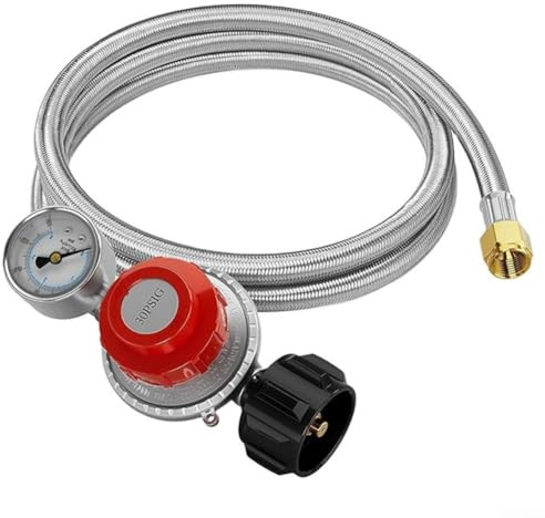 Hochdruck verstellbarer Propanregler 0-30 PSI mit Messgerät, Edelstahl für geflochtenen Schlauch und Gasgrill LP Regler zum Kochen (1,5 m)