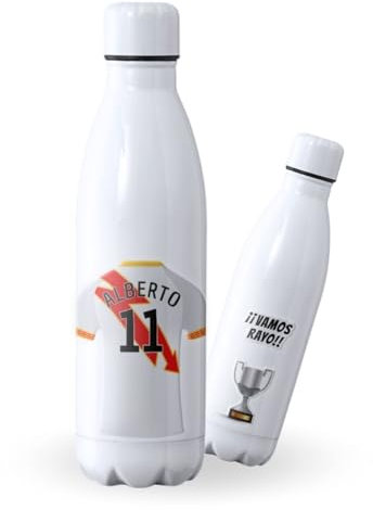 Botella de agua de Acero Inoxidable Personalizada equipo de Fútbol. Botella termo personalizada deportiva. 700 ml Regalo Original para Aficionados del Futbol. (Rayo Vallecano)