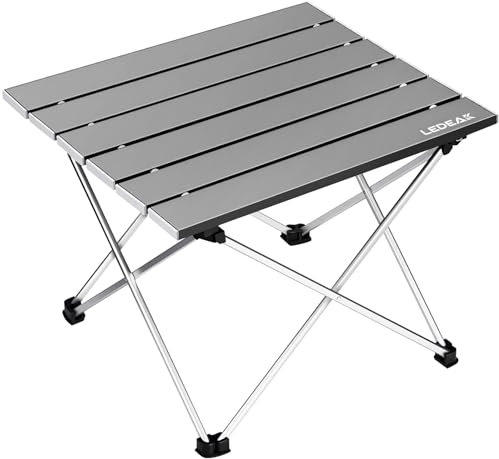 Ledeak Portable Camping Table, Lightweight Folding Table with Aluminum Table Top and Carry Bag, Easy to Carry, Perfect for Outdoor, Picnic, Cooking, Beach, Hiking, Fishing (Grey, Small)