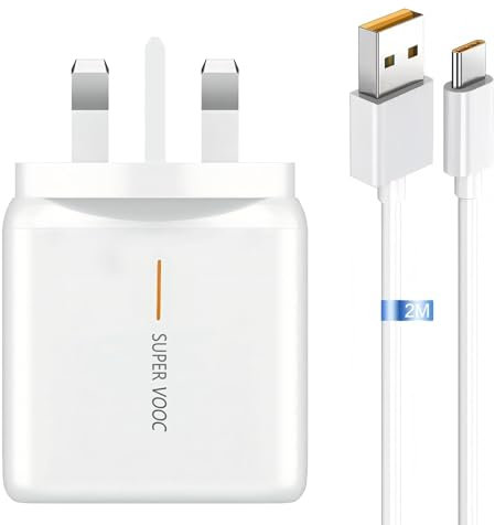 65W Supervooc Charger for Oppo, 6.6FT/2M 6A USB C Cable, Vooc Power Adapter USB Wall Charger Plug Fast Charging UK and Type C Lead for OPPO Find X3 Neo X3 Pro X2 Pro X2 Reno 7 6 5 4 A80