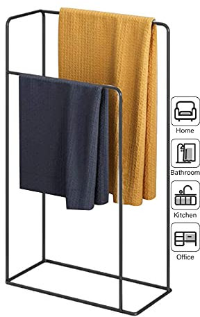 asdchZen Freestanding Bathroom Bathroom,Metal Stand Alone Towel Holder,Towel Ladder Heavy Duty,Rust-Resistant Bath Storage(Black)