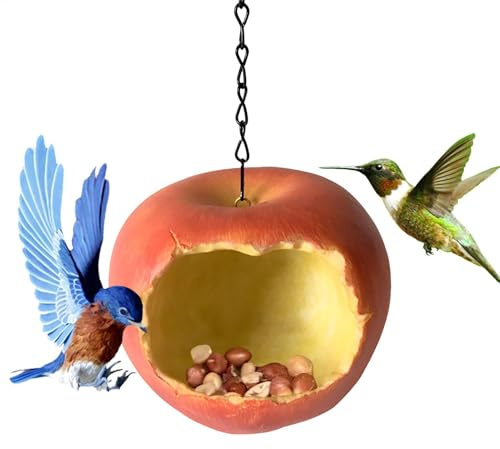 JIEBWCHA Vogelfutterspender in Obstform, Äpfel, zum Aufhängen, 14 cm, Obstform, Vogelfütterung, Äpfel-Formen, Spatzenfutterhalter, interessante Spatzen-Futterstation für draußen, Vogelliebhaber