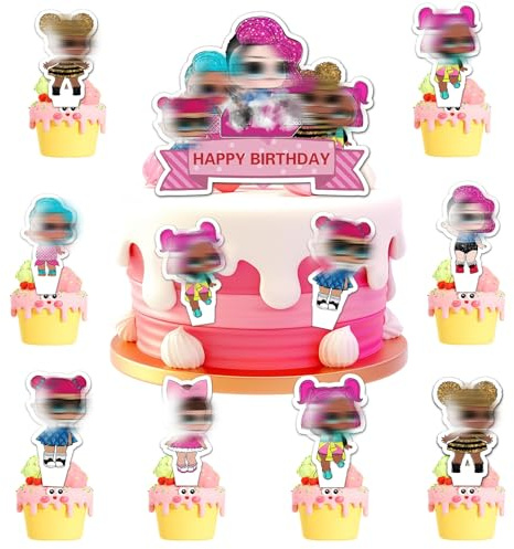 25 Pcs Pink Cake Toppers, Cake Birthday Party Decorations Figures 1 Big Cake Decoration 24 Cupcake Toppers Supplies for Kids Boy Girl Birthday Shower Theme Party