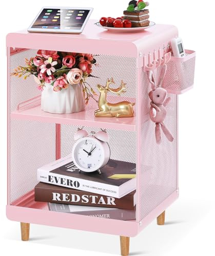 SYKIARIOL Comodino piccolo con vano portaoggetti, rosa | e vano portaoggetti, per soggiorno, camera da letto, lato divano, design compatto e moderno